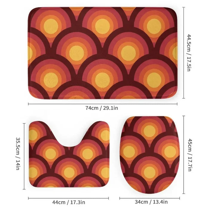 70s Retro Bathroom Set – Shower Curtain with 3 Matching Rugs - retro bathroom