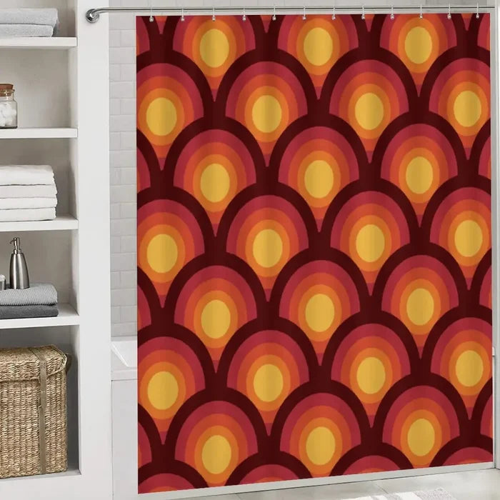 70s Retro Bathroom Set – Shower Curtain with 3 Matching Rugs - retro bathroom