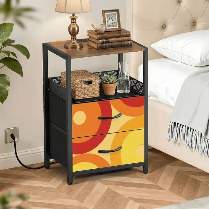 70s Retro Bedside Table Cabinet with Integrated Power Access - Home Accessories