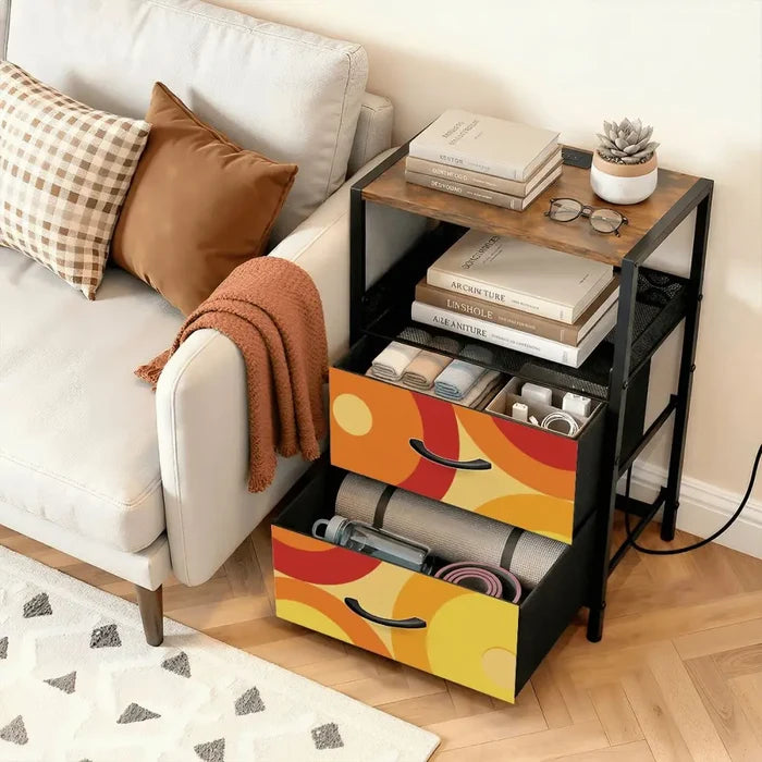 70s Retro Bedside Table Cabinet with Integrated Power Access - Home Accessories