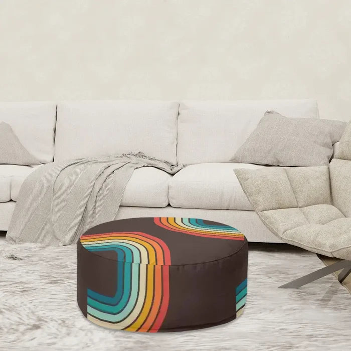 70s Retro Black Rainbow Inflatable Ottoman – Midcentury Footstool Lounge Seat - pouf