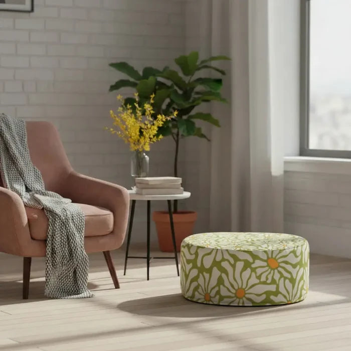 70s Retro Daisies Inflatable Ottoman – Midcentury Flower Power Lounge Seat - pouf