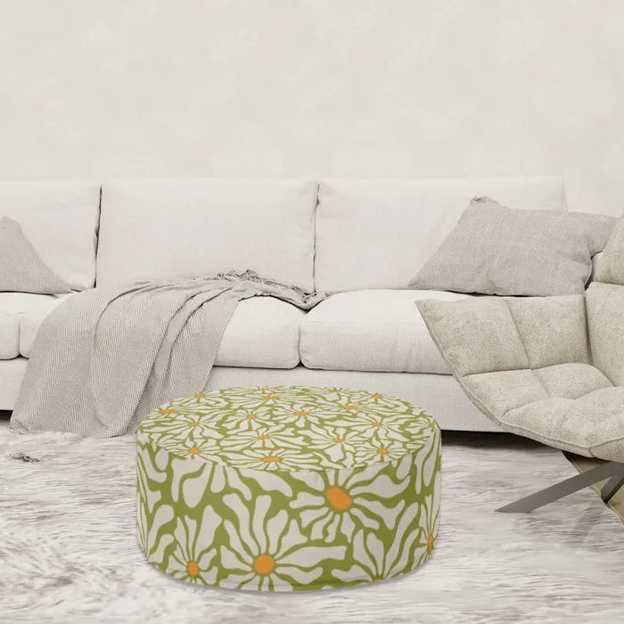 70s Retro Daisies Inflatable Ottoman – Midcentury Flower Power Lounge Seat - pouf