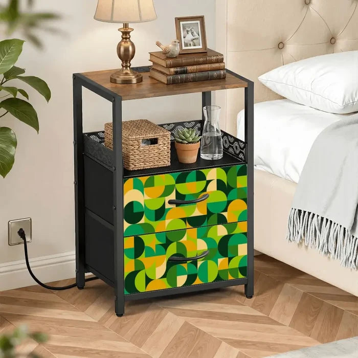 70s Retro Midcentury Bedside Cabinet with Power Outlet & USB Ports - retro bedside table