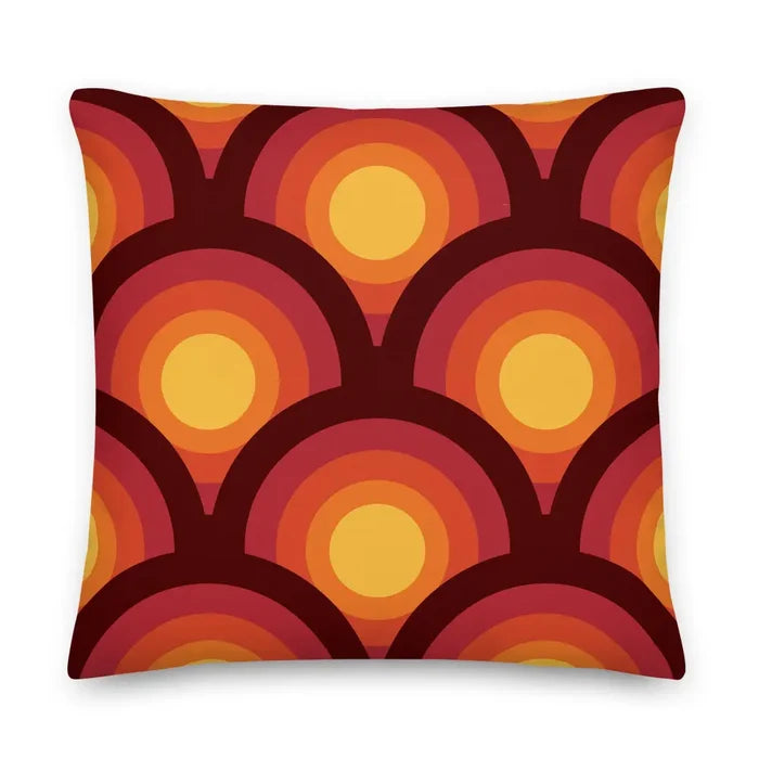 70s Retro Peacock Eyes Pattern Premium THROW PILLOW Yellow Orange Red - retro pillow