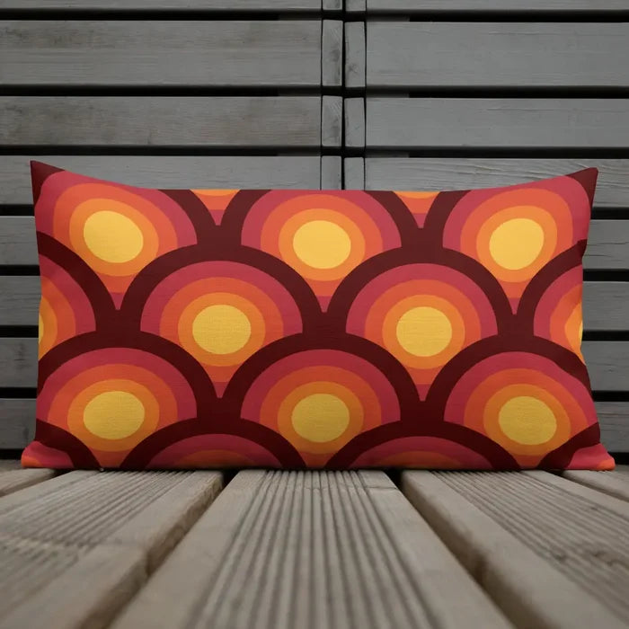 70s Retro Peacock Eyes Pattern Premium THROW PILLOW Yellow Orange Red - retro pillow