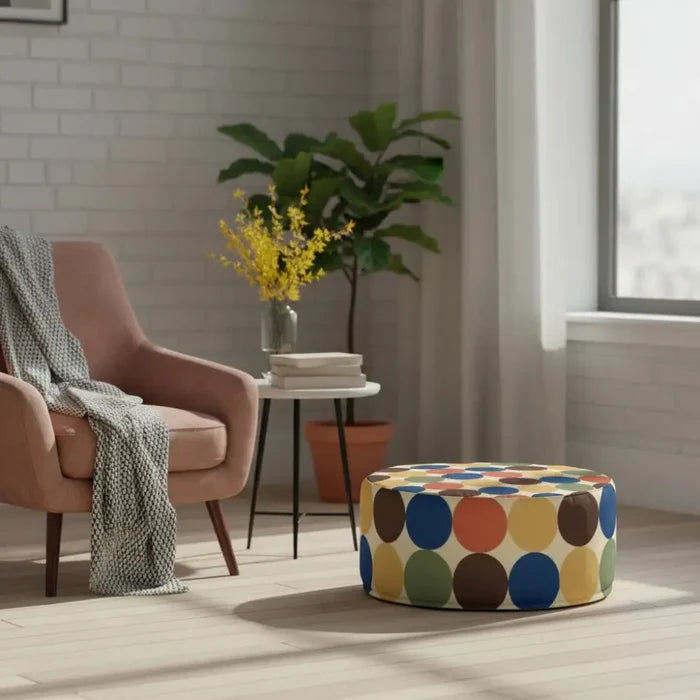 70s Retro Polka Dots Lounge Seat – Midcentury Modern Inflatable Ottoman - pouf