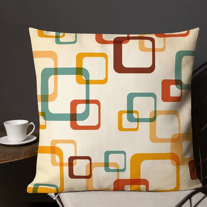 70s RETRO Premium THROW PILLOW Geometric Shapes Beige Orange Mint Brown - retro pillow