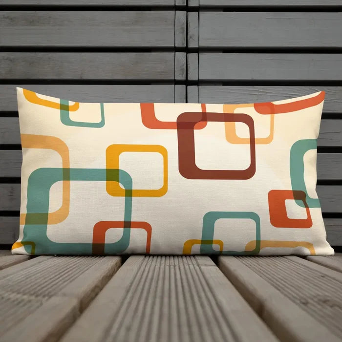 70s RETRO Premium THROW PILLOW Geometric Shapes Beige Orange Mint Brown - retro pillow