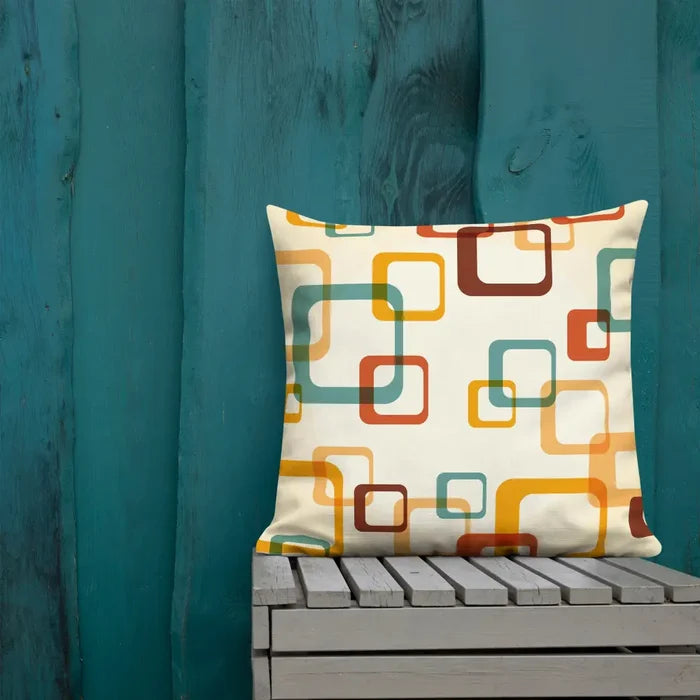 70s RETRO Premium THROW PILLOW Geometric Shapes Beige Orange Mint Brown - retro pillow