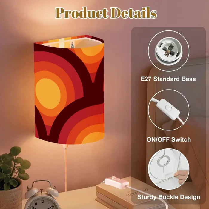 70s Retro Wall Sconces Set – Midcentury Style Linen Shade Smart LED Orange Yellow Concentric Circles - retro wall