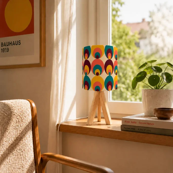 70s Retro Wooden Tripod Lamp – Mid Century Accent Light with Remote Control - retro table lamps