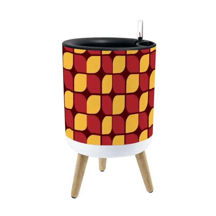 70s Scandi Style Plant Pot Wooden Legs Geometric Pattern - Home Accessories