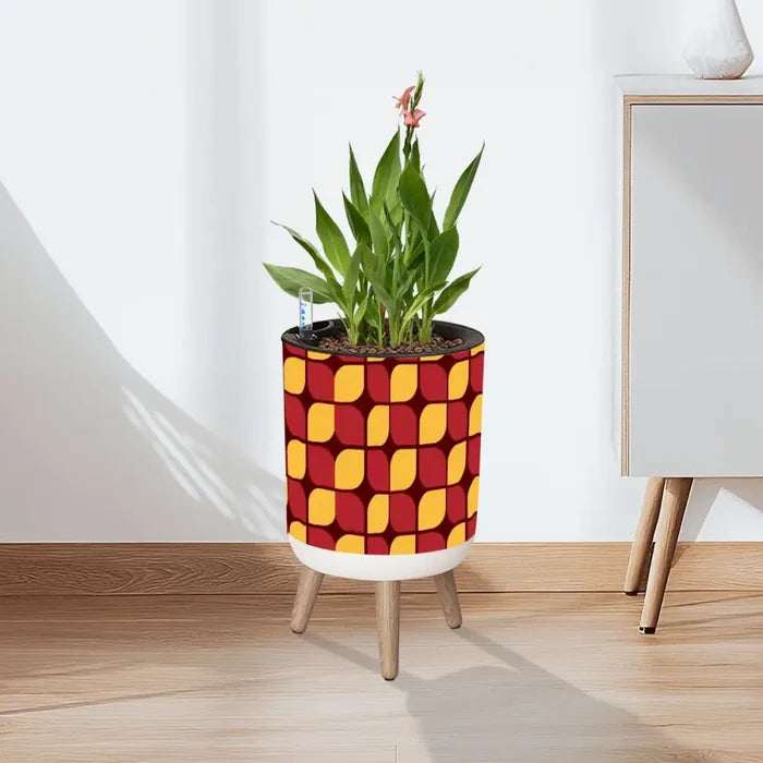 70s Scandi Style Plant Pot Wooden Legs Geometric Pattern - Home Accessories