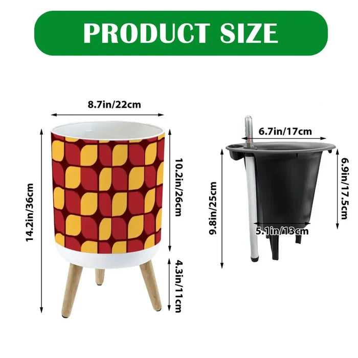 70s Scandi Style Plant Pot Wooden Legs Geometric Pattern - Home Accessories