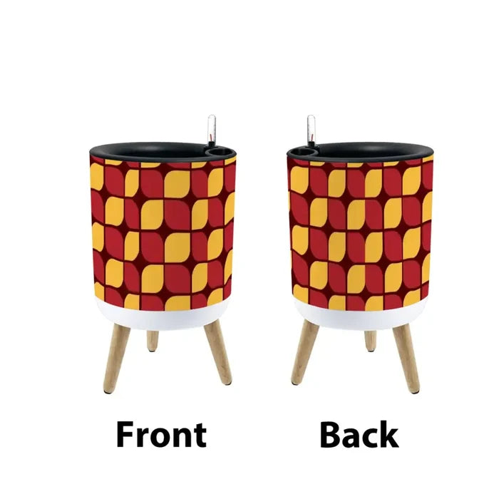70s Scandi Style Plant Pot Wooden Legs Geometric Pattern - Home Accessories