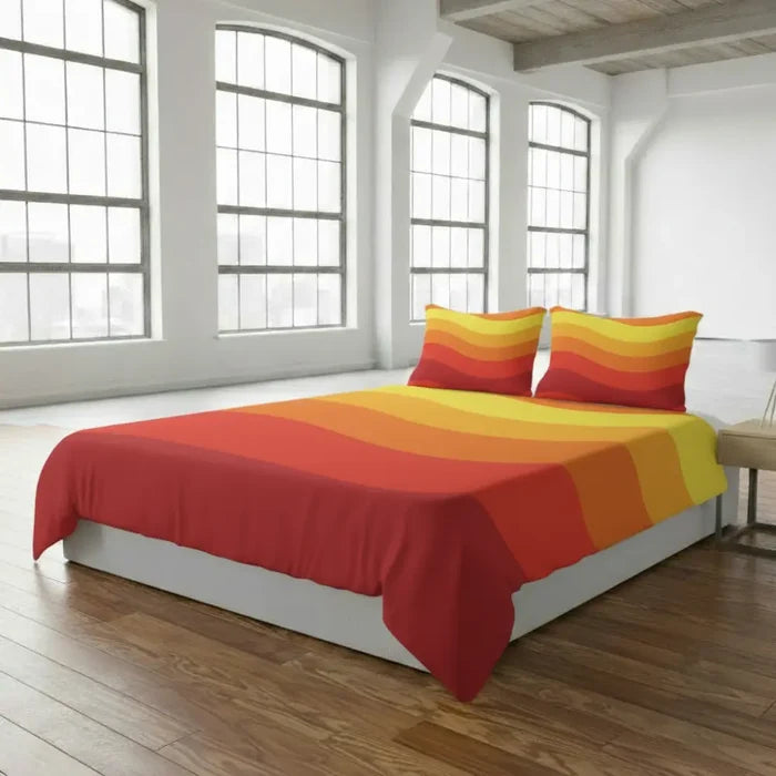 70s Sunrise Retro Midcentury Quilt Cover Set – 3 pcs Bedding in 4 Sizes - retro bedding