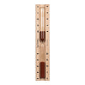 918-631 Sauna Hourglass Timer showing the wood casing, glass tube, and red sand with markings 0 to 20 minutes, the La Crosse logo with approximately 8 minutes left on the timer