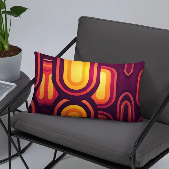 Abstract 70s MIDCENTURY STYLE PILLOW Red Orange Yellow Brown Waves Stripes - retro pillow