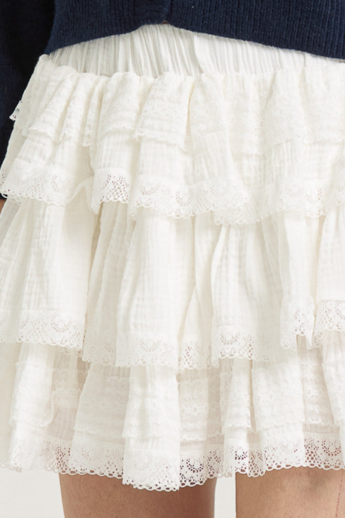 ADELINE TIERED LACE TRIMMED SKIRT