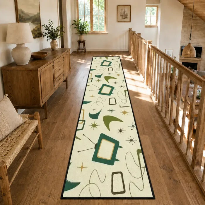 Atomic 60s Retro Runner Rugs – Pastel Yellow Green Midcentury Carpet - retro runner