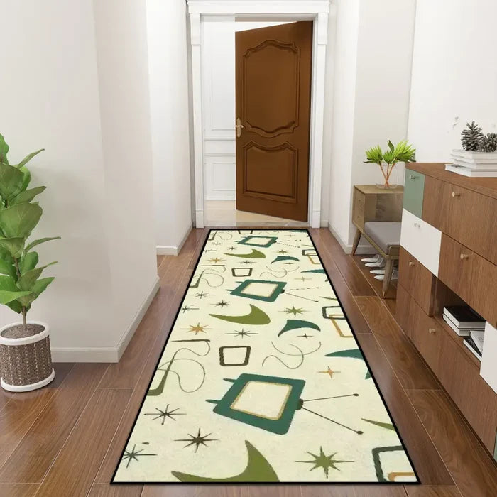 Atomic 60s Retro Runner Rugs – Pastel Yellow Green Midcentury Carpet - 24’’x72’’ - retro runner