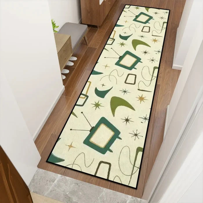 Atomic 60s Retro Runner Rugs – Pastel Yellow Green Midcentury Carpet - retro runner