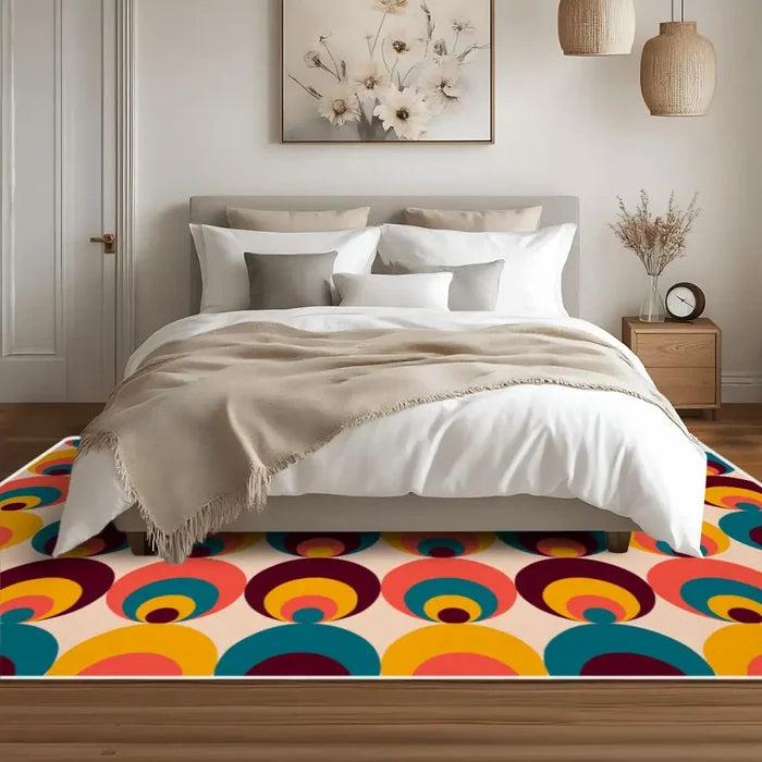 Atomic Midcentury Area Rug 48’’x72’’ – White Border Retro Modern Design - 48’’x72’’ - retro rug