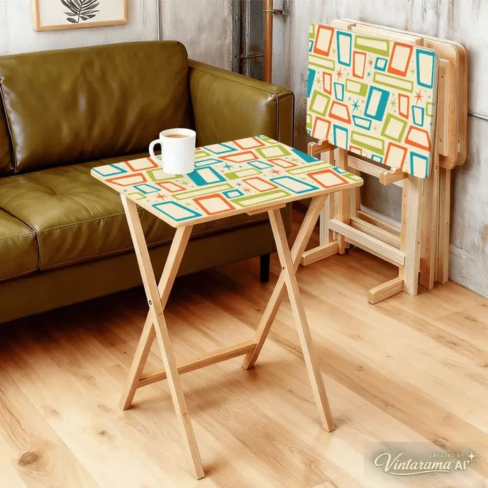 Atomic Wooden TV Tray Tables Set of 4 – Retro Folding Tables for Small Spaces - 4 Pack - retro tv tray