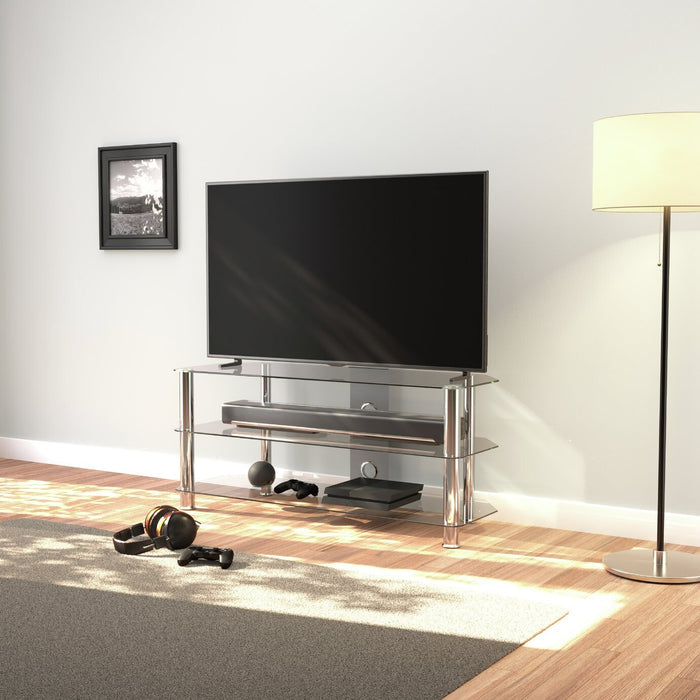 AVF Clear Glass Up to 55 Inch TV Stand - Silver