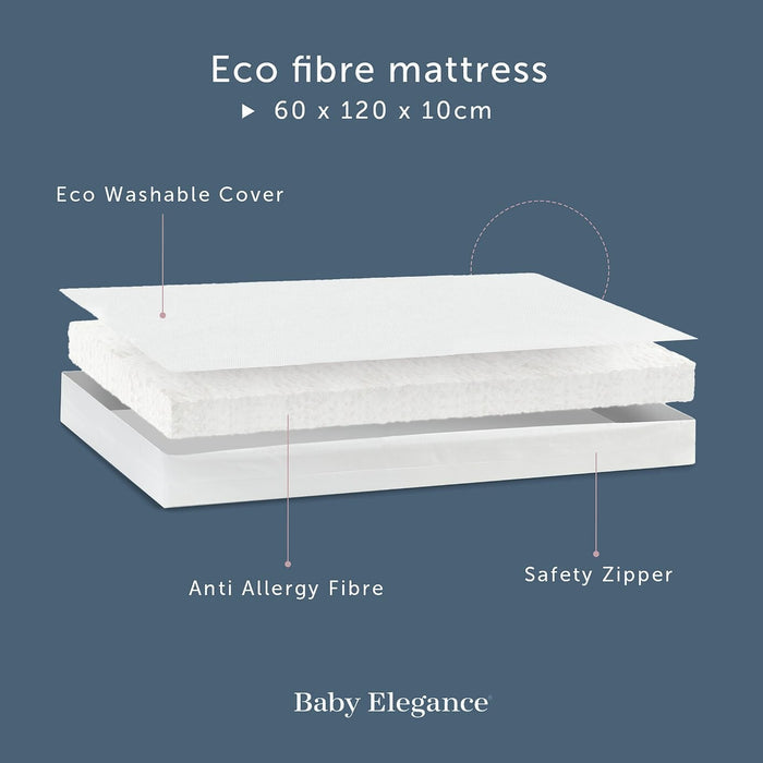 Baby Elegance Starlight Baby Cot with Mattress - White