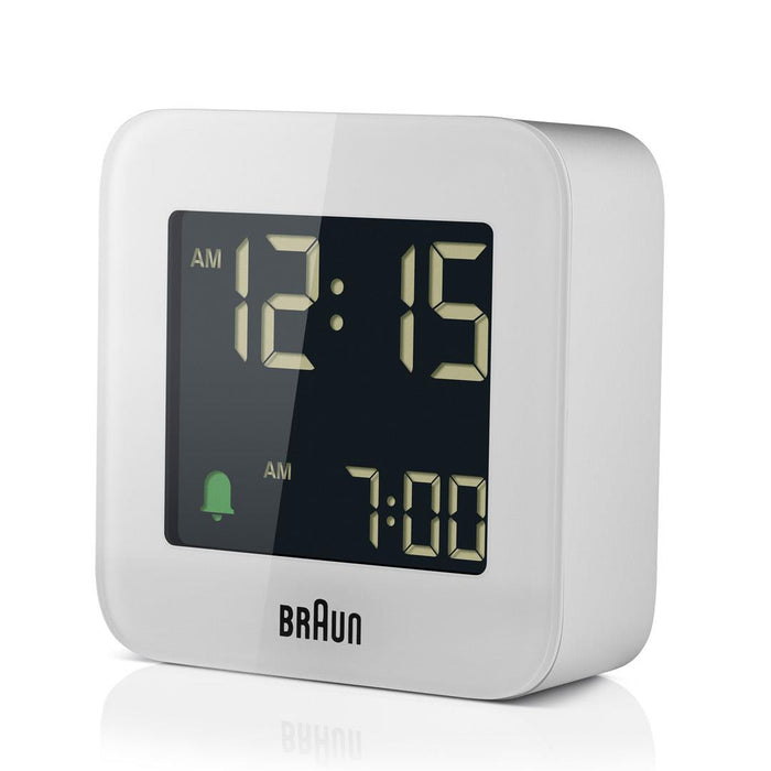 BC08 Braun digital travel alarm clock - white