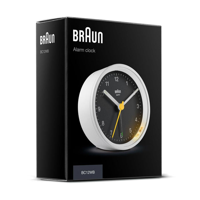 BC12 Braun classic analogue alarm clock - white & black
