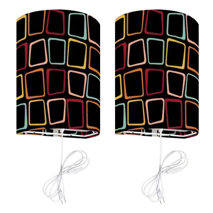 Black 70s Midcentury Blackout Curtains: Retro Squares Design Panels - retro curtains