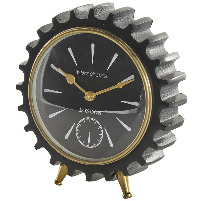 Black Aluminum Metal Gear Decorative Clock with Gold Hands and Legs,