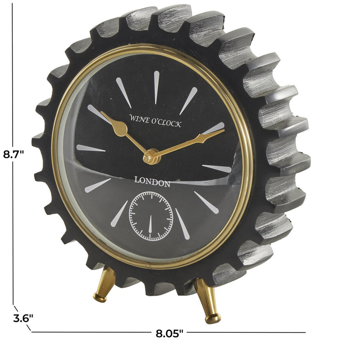 Black Aluminum Metal Gear Decorative Clock with Gold Hands and Legs,