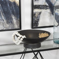 Black Ceramic Wide Large Decorative Bowl with Elevated Base