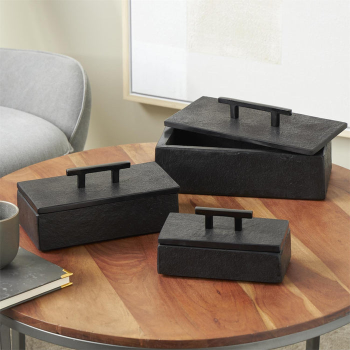 Black Marble Decorative Box with Black Handles