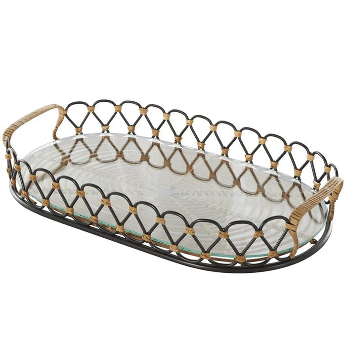 Black Metal Circular Woven Living Room Decor Tray