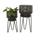 BLACK METAL INDOOR OUTDOOR PLANTER WITH REMOVABLE STAND