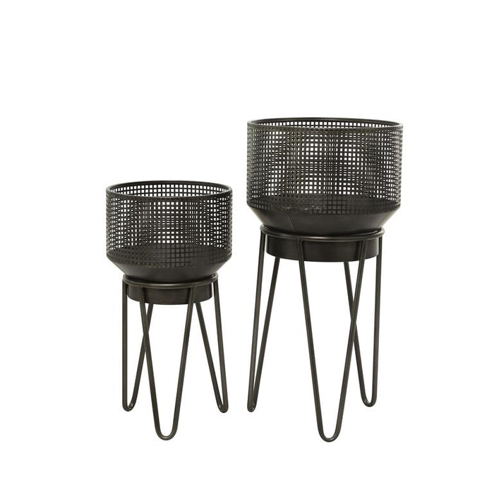 BLACK METAL INDOOR OUTDOOR PLANTER WITH REMOVABLE STAND