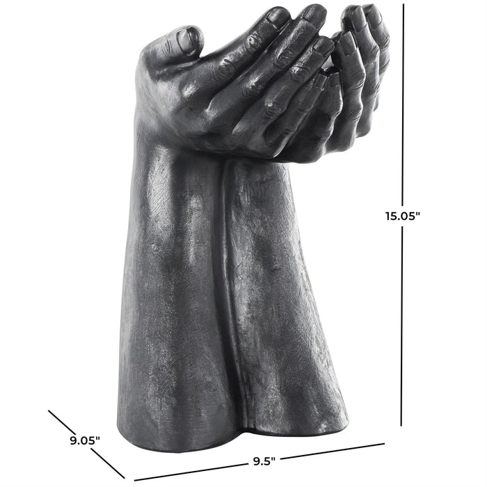 Black Polystone Hands Open Decorative Sculpture