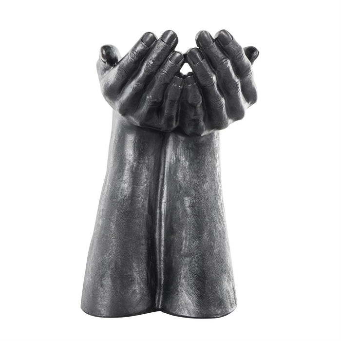 Black Polystone Hands Open Decorative Sculpture