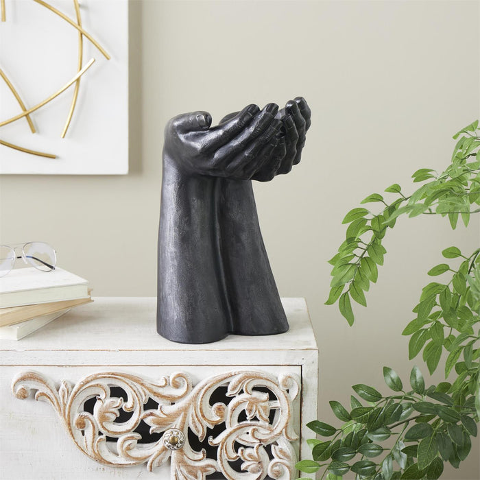Black Polystone Hands Open Decorative Sculpture