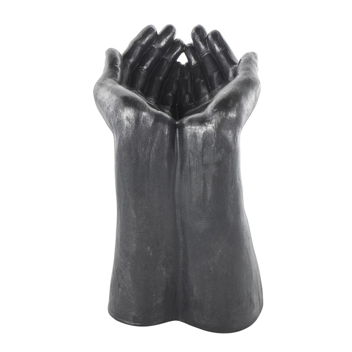 Black Polystone Hands Open Decorative Sculpture