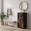 Black Red Dark Floral 4-Drawer Dresser – Lightweight Storage Unit - retro dresser