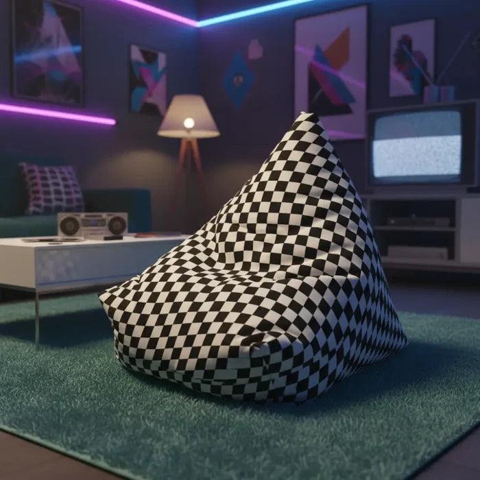 Black White Retro 60s Mod Style | Chessboard Bean Bag Chair Cover in 2 Sizes - retro ads