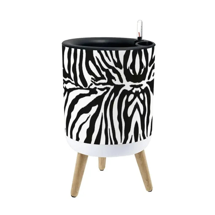 Black White Zebra Flower Pot - Retro Animal Print Wooden Legs Plant Pot - retro ads