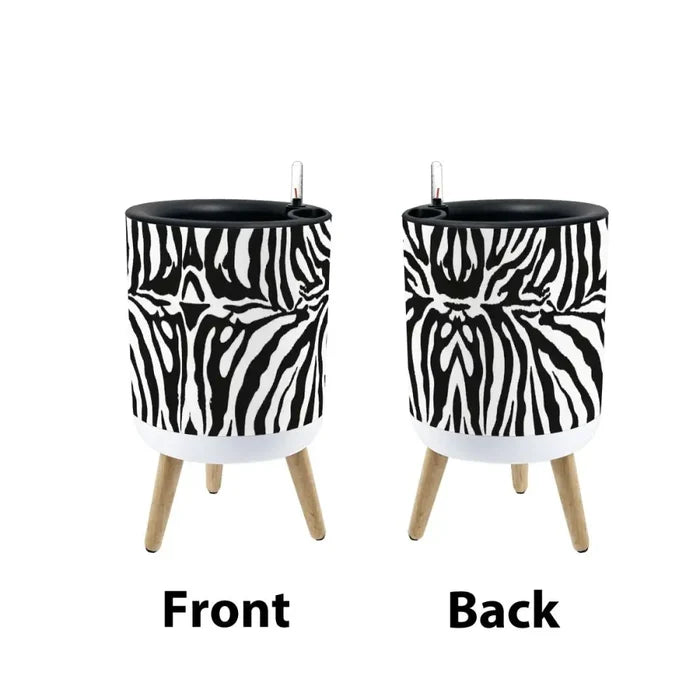 Black White Zebra Flower Pot - Retro Animal Print Wooden Legs Plant Pot - retro ads