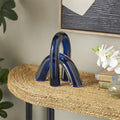 Blue Glass Abstract Overlapping Arch Decorative Sculpture with Clear Accents, Set